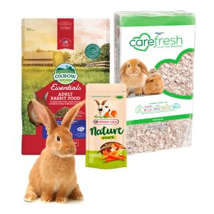 Pack Junio Alimento Oxbow, Snack Veggie y Sustrato Natural para Conejo