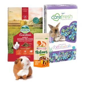 Pack Junio Alimento Oxbow, Snack Frutas y Sustrato Seaglass para Cobayo